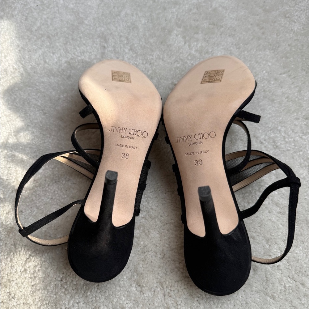 SOLD Jimmy Choo Vora Suede And Mesh Black Strappy Sandals Size 38 New In Box - Picture 6 of 8